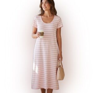 J.Crew Pink Striped Short Sleeve Cotton Maxi Dress Size Small